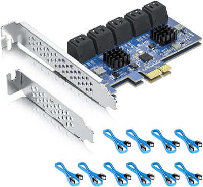 Solidchoice - 10-Poorts PCIe SATA3.0 Uitbreidingskaart met 10 SATA Kabels
