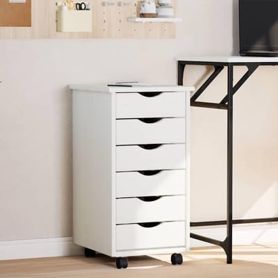 Rolkast met laden - Mobiele archiefkast - Thuiswerk organiseren - Massief grenenhout - 34 x 39 x 65.5 cm - Wit