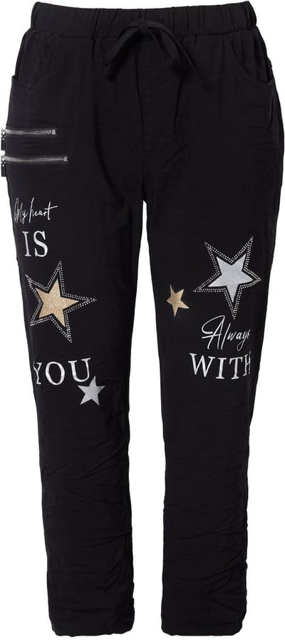 Angel of Style - Dames - Broek jogg-style conventioneel met sterrenprint - Zwart - Maat 44
