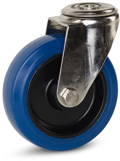 Elastisch rubber RVS zwenkwiel met centraal gat - 125mm - 120kg