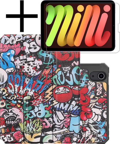 Hoes - Geschikt voor Apple iPad Mini 6 (2021) - 8.3 inch - 6e Generatie - Met Screenprotector - Trifold Bookcase - Hard Cover Case - Met Uitsparing Geschikt voor Apple Pencil - Hardcover Book - Tablet Hoesje - Graffity