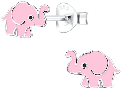 Joy|S - Zilveren olifant oorbellen - roze - 9 x 6 mm