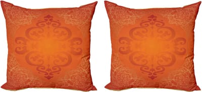 ABAKUHAUS Oranje Decoratieve Kussenhoez Set van 2, Koninklijke Antieke Motiev 45x45 cm, Oranjegeel