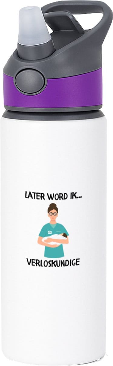 Hacebo® - Later word ik verloskundige waterfles met rietje paars - Verloskundige - Kraamverzorgster - Kraamzorg - zorgverlener - water fles - 650ML