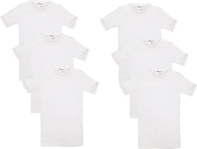 Beeren Bodywear 6-Pack Meisjes shirt Korte Mouw – Onderhemd - Ronde Hals – 100% Katoen Fijnrib – Wit – Maat 92