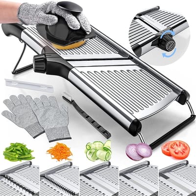 Groentesnijder - snijden - Verstelbare voedselsnijder - Snijmachine - voor keuken, aardappel-, tomaten-, wortel-, groente-, fruit- en uiensnijder - roestvrij staal