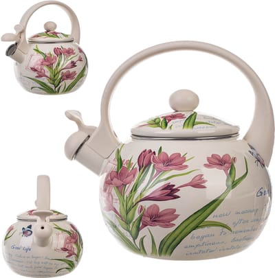 KADAX Waterketel, ketel van roestvrij staal, 2,2 l fluitketel, waterkoker voor inductie en gasfornuis, theeketel, emaille ketel, retro ketel met pijp (krokus)