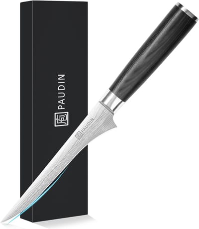 PAUDIN KW7 Uitbeenmes Scherp - 15 cm - Vleesmes voor vlees en gevogelte - Koksmes - Japans mes - Damascus Patroon