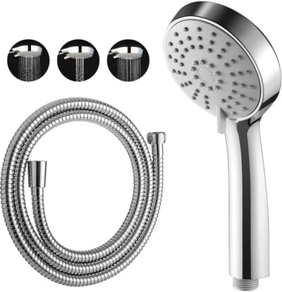 Dailygoods - OFFO Douchekop met Slang, 1,6 m Slang, met 3 Sproeimodi, Hoofddouche met Waterbesparende Slang, Handdouchekop voor de Badkamer, Chroom Rond 10 cm, Chroom