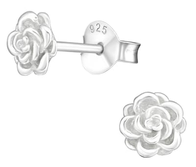 Joy|S - Zilveren roos oorbellen - 6 mm - roosje oorknoppen