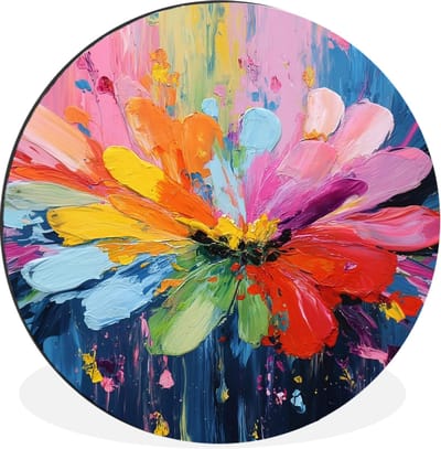 WallCircle - Wandcirkel - Muurcirkel - Kleuruitbarsting - Expressieve sfeer - Bloem - Aluminium - Dibond - 30x30 cm - Binnen en Buiten