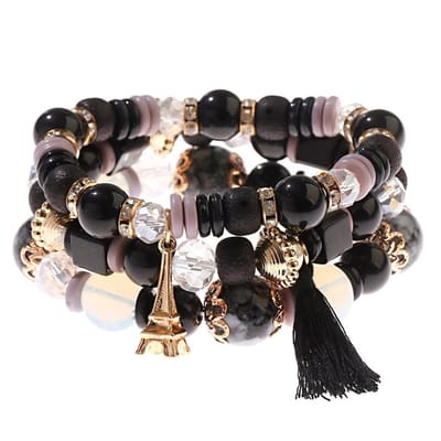 Fako Bijoux® - Armband Set - Boho - Bohemian - Eiffeltoren - Zwart