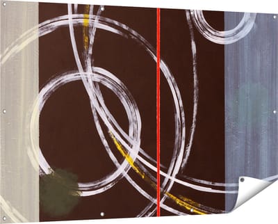 Gards Tuinposter Abstracte Cirkels met een Rode Lijn - 150x100 cm - Tuindoek - Tuindecoratie - Wanddecoratie buiten - Tuinschilderij