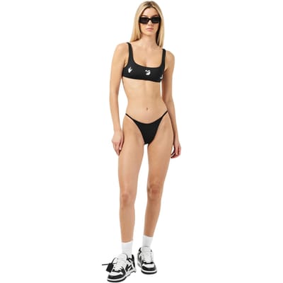 Off White Bikiniset voor dames met grafische print en vierkante halslijn (Zwart, Wit)