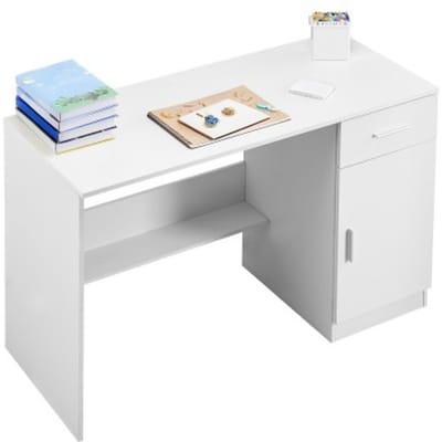 VEVOR Klein bureau met lade, schrijftafel voor de slaapkamer, eenvoudige houten studeertafel om te tekenen en lezen, rechthoekige MDF-werktafel met verstelbare plank voor op kantoor, wit