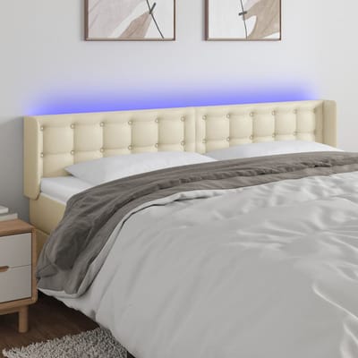 vidaXL Hoofdbord LED 203x16x78/88 cm kunstleer crèmekleurig