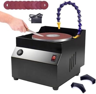 Natte Bankschuurmachine - Messenslijper Tafelmodel - Metaal Schuren - 7 Snelheden Waterkoeling - 120W Motor - Grijs