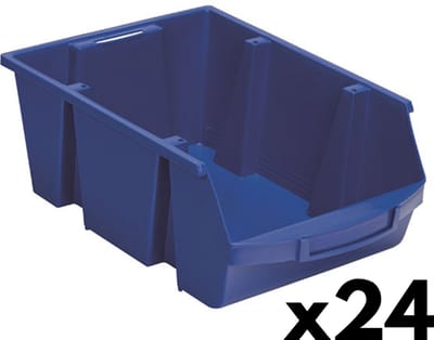 Magazijnbakken - Multi Profiel Stapelbak - Set van 24 bakken - LARGE: 215 x 350 x 150 mm (BxDxH) - Grijpbak - Blauw - Stapelbaar - Bakkenset - Grijpbakken