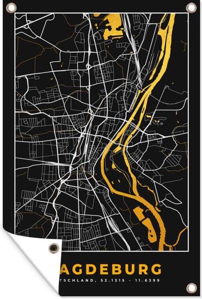 Muurdecoratie Madgeburg - Goud - Plattegrond - Kaart - Stadskaart - Duitsland - 120x180 cm - Tuinposter - Tuindoek