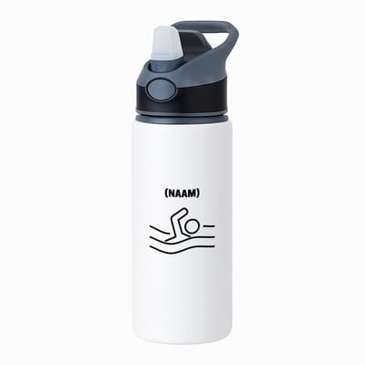 Hacebo® - Zwem met eigen naam waterfles met rietje zwart - Zwemmen - Zwemmer - Sport - water fles - 650ML