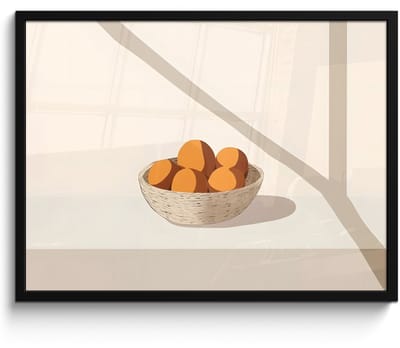 Poster in lijst - Fotolijst 70x50 cm - Posters - Mand - Fruit - Minimalistisch - Oranje - Posterlijst zwart - Decoratie - Wanddecoratie woonkamer - Muurdecoratie slaapkamer