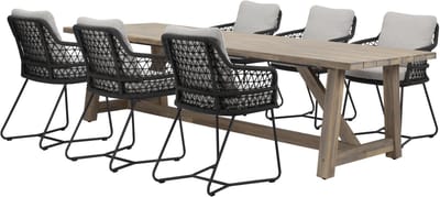 Taranto Ravello dining tuinset 250x100xH76 cm 7 delig antraciet rope acacia
