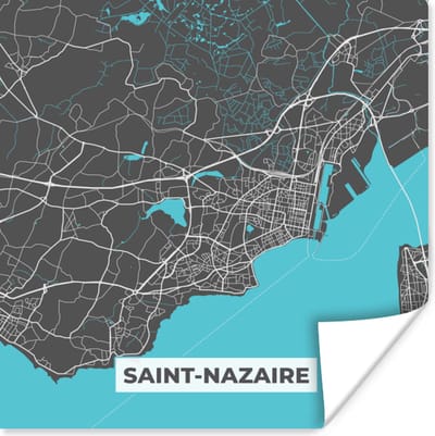Poster Stadskaart – Frankrijk – Kaart – Saint-Nazaire – Plattegrond - 100x100 cm XXL