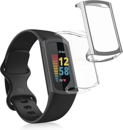kwmobile 2x smartwatch hoes geschikt voor Fitbit Charge 6 / Charge 5 hoesje - Siliconen sporthorloge cover - Activity tracker case in transparant / zilver