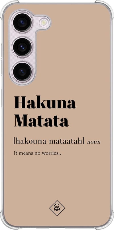 Casimoda® hoesje - Geschikt voor Samsung Galaxy S23 Plus - Hakuna Matata - Shockproof case - Extra sterk - TPU/polycarbonaat - Bruin/beige, Transparant