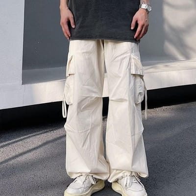 Casual herenbroek lente zomer retro losse wijde pijpen rechte paratrooper lange broek 3XL abrikoos