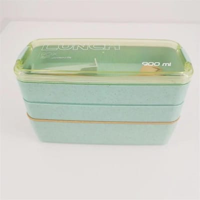 Gezond Materiaal Lunchbox 3 Laags Tarwestro Bento Boxen Magnetron Vaatwerk Voedselopbergcontainer Lunchbox 900ml beige