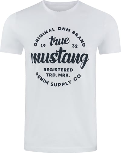 Mustang Heren T-Shirt Basic Print Tee regular fit Wit S Ronde Hals Volwassenen Opdruk Print Shirts