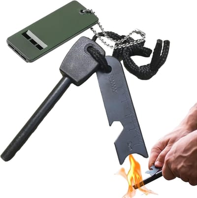 YOR® Fire kit - Firesteel - Vuurmaker - Zwart - ‎11cm x 8cm x 2cm