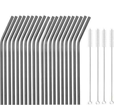 RVS rietjes - Herbruikbare rietjes - 20stuks - Zwart - RVS - Gebogen rietjes - Duurzame rietjes - Incl 4 schoonmaakborstels