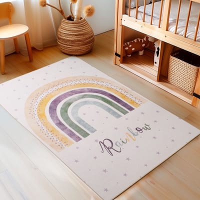Kinderkleed met regenboogpatroon, crèmekleur, latexmateriaal, voor de slaapkamer, modern design 100x150 cm