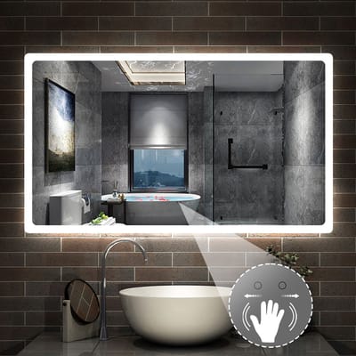 AICA Badkamerspiegel 140x80 cm met Sensorbediening 3 LED standen - Dimbaar - Anti-Condens - Geheugen Wandspiegel Douchespiegel Warm/Neutraal/Koud Wit IP44 Horizontaal / Verticaal