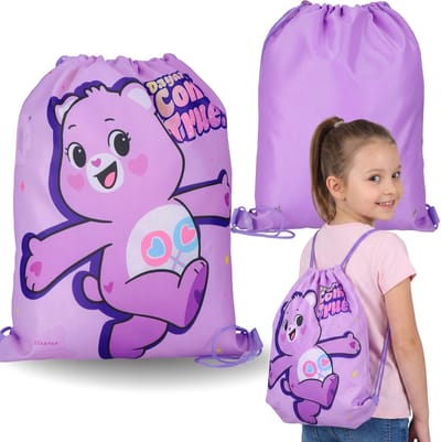 Care Bears Paarse, meisjesachtige schoenentas voor gymles, schoudertas voor meisjes, rugzak-tas 32x39 cm