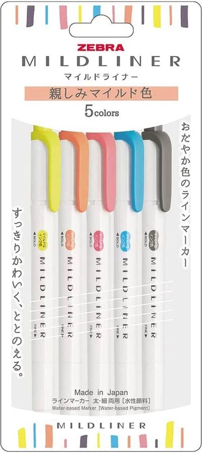 Zebra Mildliners WFT7-N-5C-N Set van 5 Family Colors + EXTRA een Zebra Two Sided Brushpen