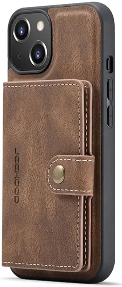 CaseMe JH-01 Hoesje Geschikt voor Apple iPhone 13 | Back Cover met Magnetische Kaarthouder | Beschermhoes Pasjeshouder Achterkant | 4 Pasjes en Briefgeld | Bruin