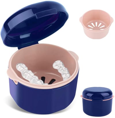 Opbergdoos voor kunstgebitten - Opbergdoos voor tanden - Opbergdoos voor tanden met mand - Opbergdoos voor melktanden of beugels - Opbergrek voor tanden - Orthodontische accessoires - Koningsblauw