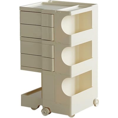 Verrijdbaar Nachttischje 3 Lagen Draaiblad Impactbestendige Plastic Wielen Nachtkastje voor Slaapkamer beige