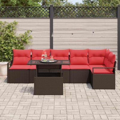 vidaXL - Tuinbank - Set - 7 - st - 6-Aantal - zitplaatsen - Bruin - en - Rood