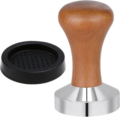 Professionele Koffietamper 51mm met Houten Handvat en Siliconen Mat voor Perfecte Espresso, Barista Kwaliteit, Duurzaam en Ergonomisch