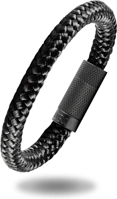 Heren armband zwart touw - Scheepstouw armband 8mm dik - 22,5cm - Stalen magnetische sluiting - Mauro Vinci Vicara Black- met geschenkverpakking
