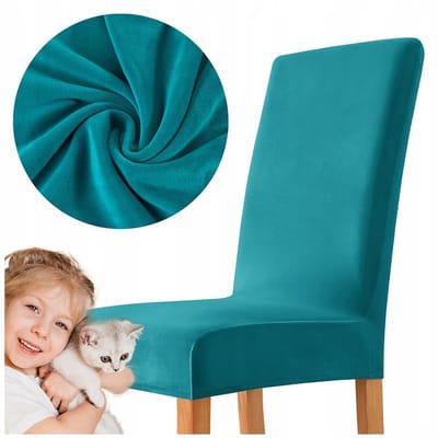 Markless fluwelen stoelhoes - Turks blauw - dik en elastisch