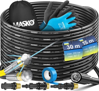 MASKO® Rioolreinigingset Rioolslang 15 Meter - Geschikt Voor Kärcher K2, K3, K4, K5, K6, K7 & Lavor Hogedrukreiniger - Universele Afvoerslang - Afvoerpijp Slang Reiniging Set