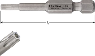 Rotec PRO Krachtbit T 15 L=50, E6.3, tamper-resistant, BASIC (vpe 10)