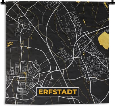 Wandkleed - Wanddoek - Black and Gold – Stadskaart – Erfstadt – Duitsland – Plattegrond – Kaart - 180x180 cm - Wandtapijt
