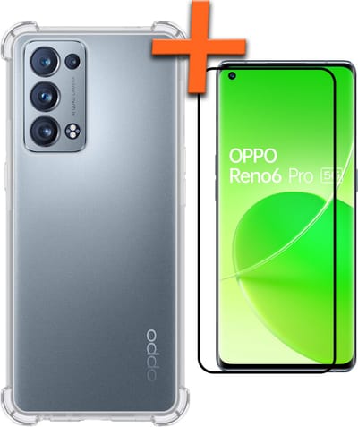 Hoes - Met Screenprotector - Geschikt voor OPPO Reno 6 Pro - Sterk & Shockproof - Siliconen Case - Back Cover - Telefoon Hoes - Shock Proof - Transparant