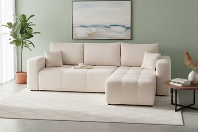 Hoekbank met Slaapfunctie en Opberglade 3-Zits – Crèmekleurige Slaapbank met Comfortabele Zit en Hoogwaardige Materialen – Flexibel Montagesysteem – Bellaverowonen